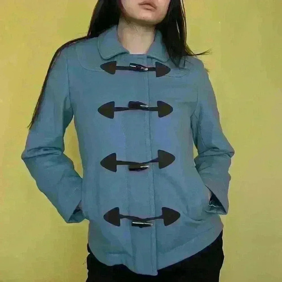 Gap Women's 60's Inspired Blue‎ Toggle Button Coat w/ Inner Zipper Coat Sz Small - Picture 1 of 15